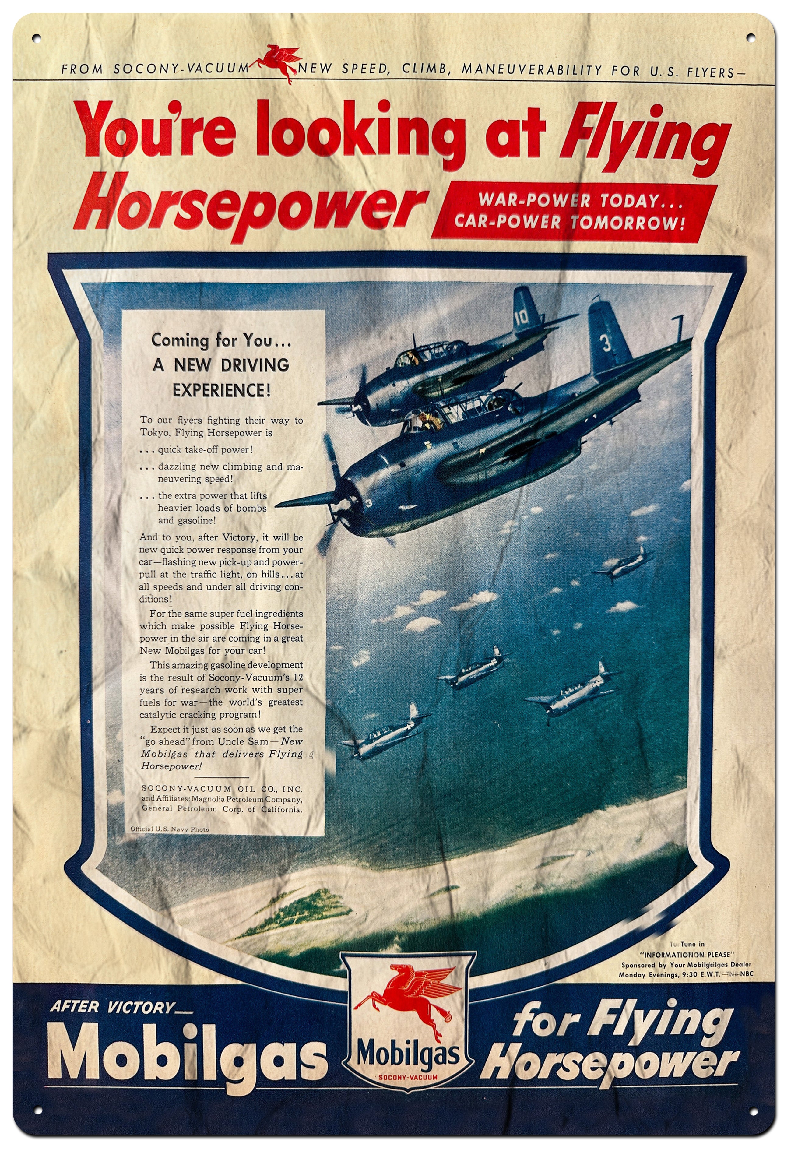 FLYING HORSEPOWER TIN SIGN