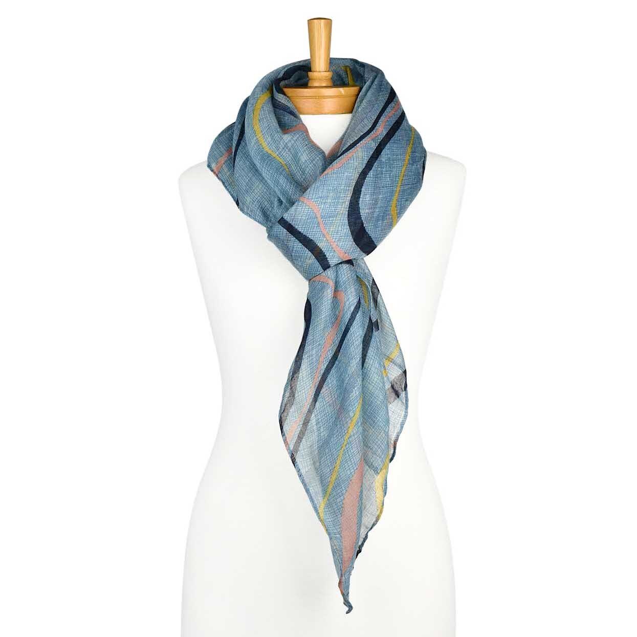 Taylor Hill Blue: Multi Coloured Lines Scarf