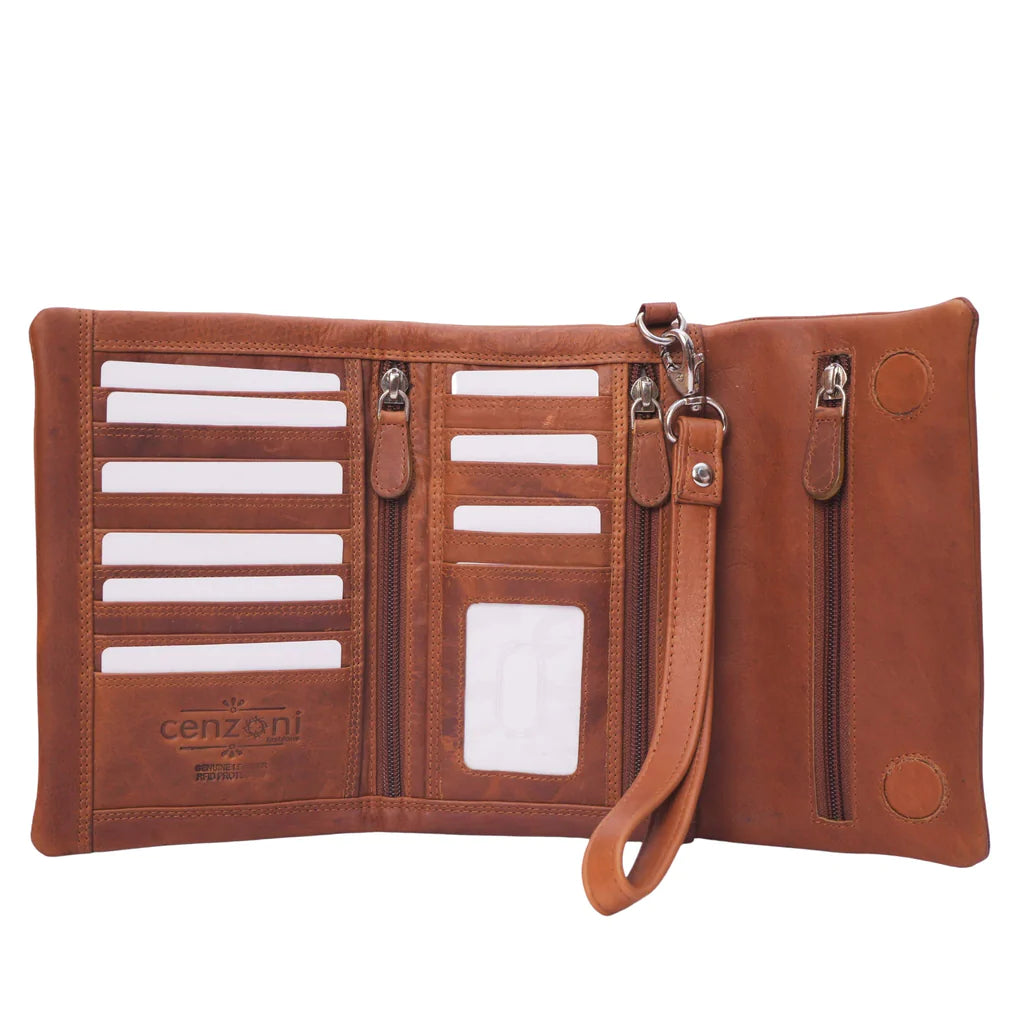 Cenzoni Pull-Up Oil Women's Leather Wallet with detachable wrist strap